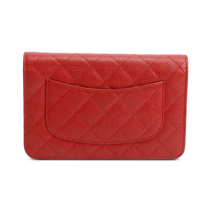 Chanel Red Quilted Caviar Leather Classic Wallet on Chain