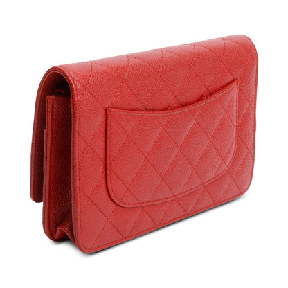 Chanel Red Quilted Caviar Leather Classic Wallet on Chain