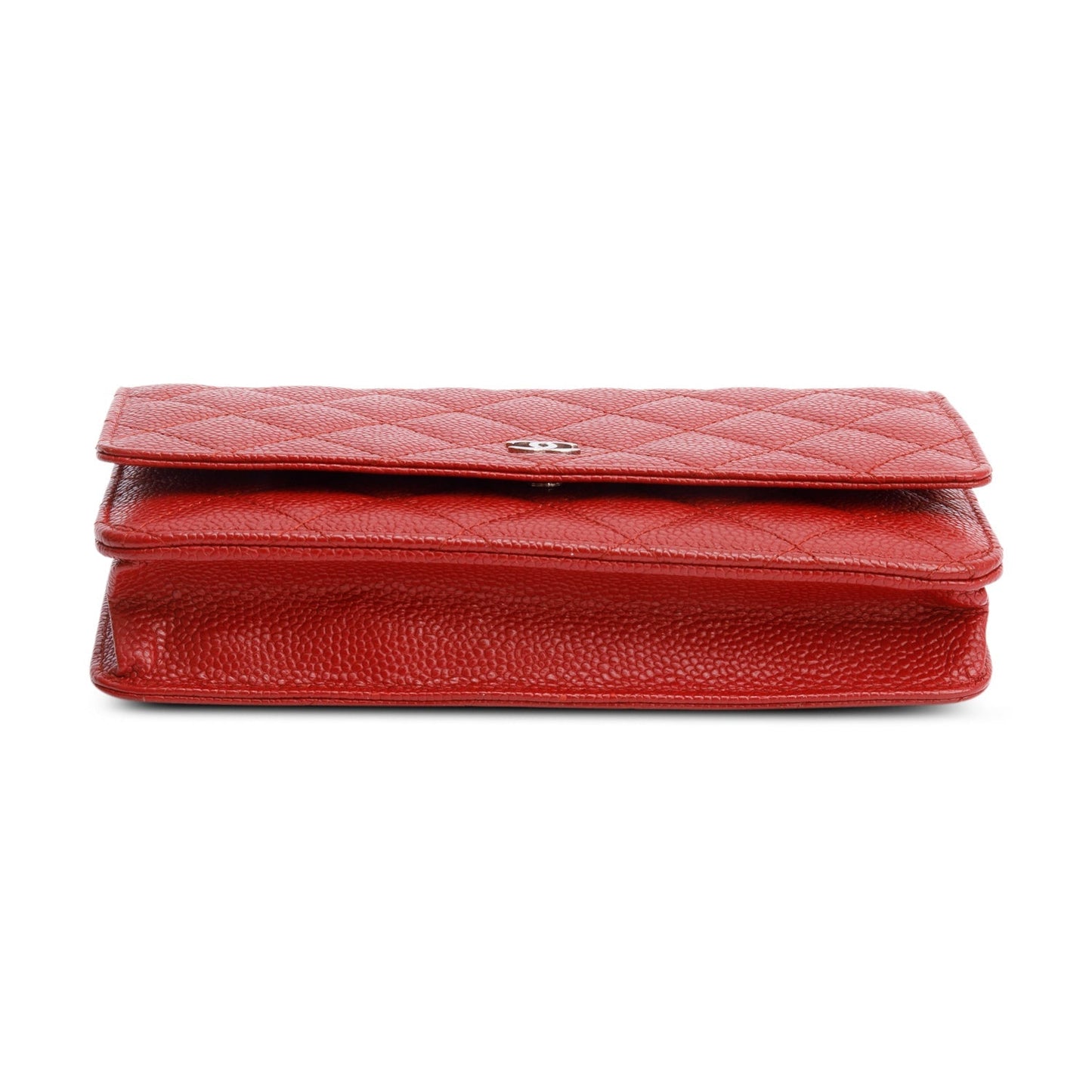 Chanel Red Quilted Caviar Leather Classic Wallet on Chain
