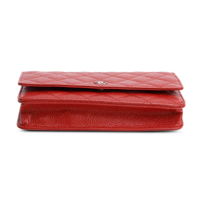 Chanel Red Quilted Caviar Leather Classic Wallet on Chain