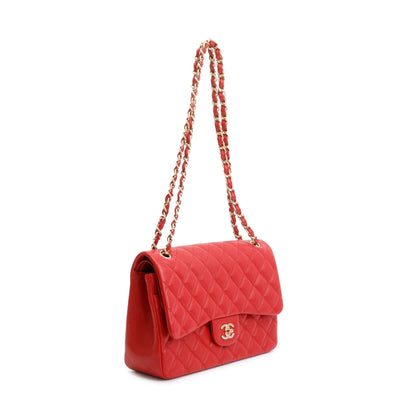 Chanel Red Quilted Caviar Leather Jumbo Double Flap Bag