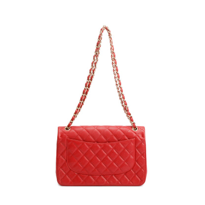 Chanel Red Quilted Caviar Leather Jumbo Double Flap Bag