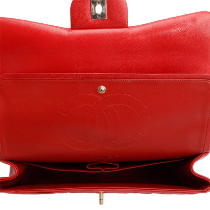 Chanel Red Quilted Caviar Leather Jumbo Double Flap Bag