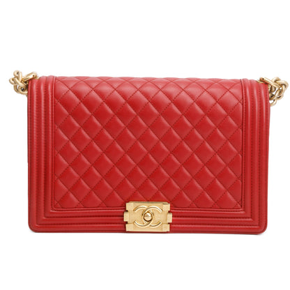 Chanel Red Quilted Caviar Leather Large Boy Bag