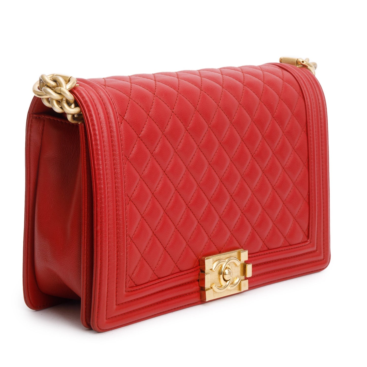 Chanel Red Quilted Caviar Leather Large Boy Bag