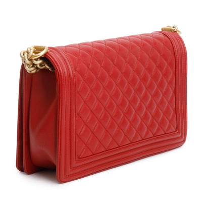 Chanel Red Quilted Caviar Leather Large Boy Bag