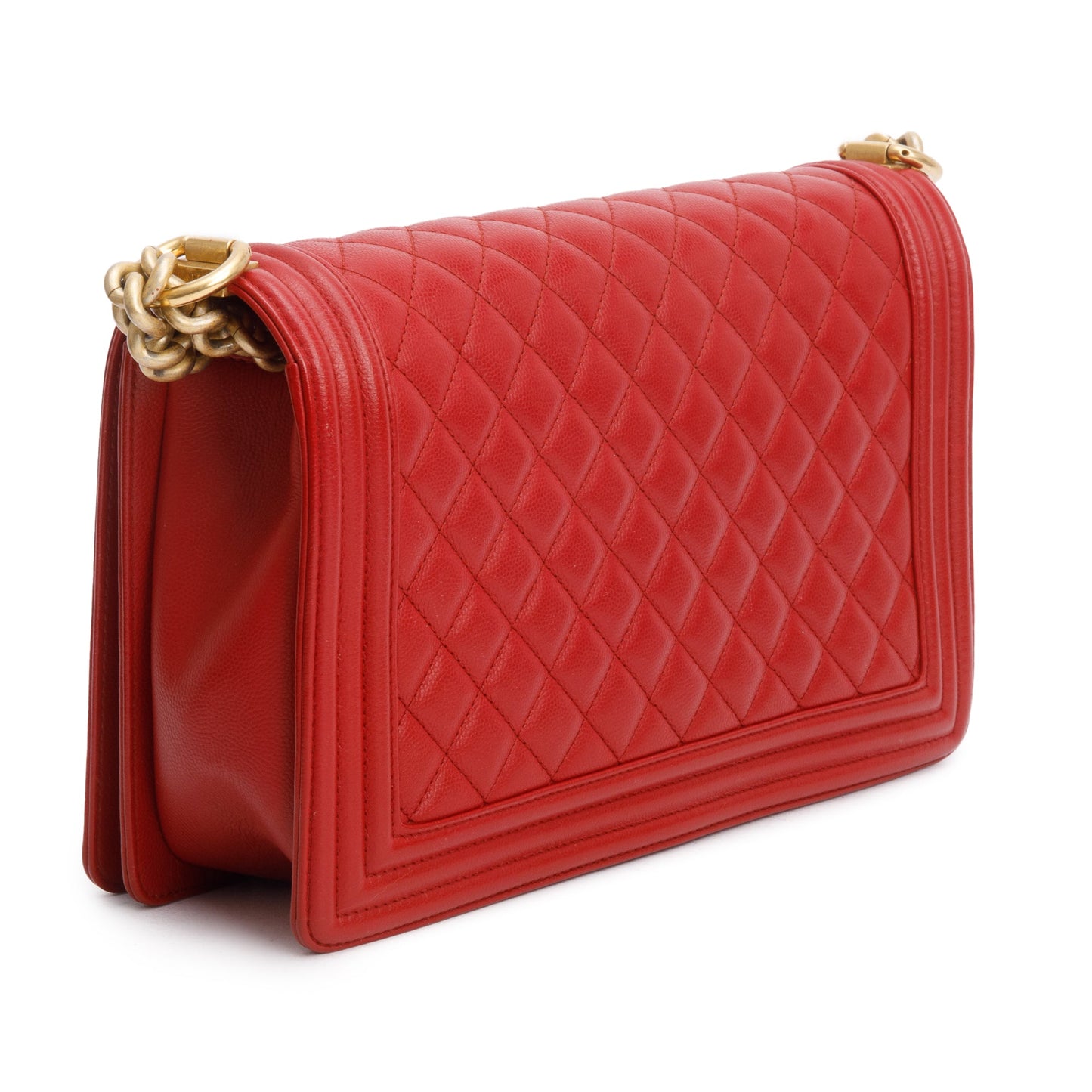 Chanel Red Quilted Caviar Leather Large Boy Bag