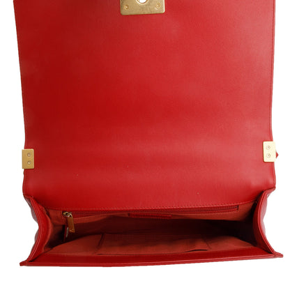 Chanel Red Quilted Caviar Leather Large Boy Bag