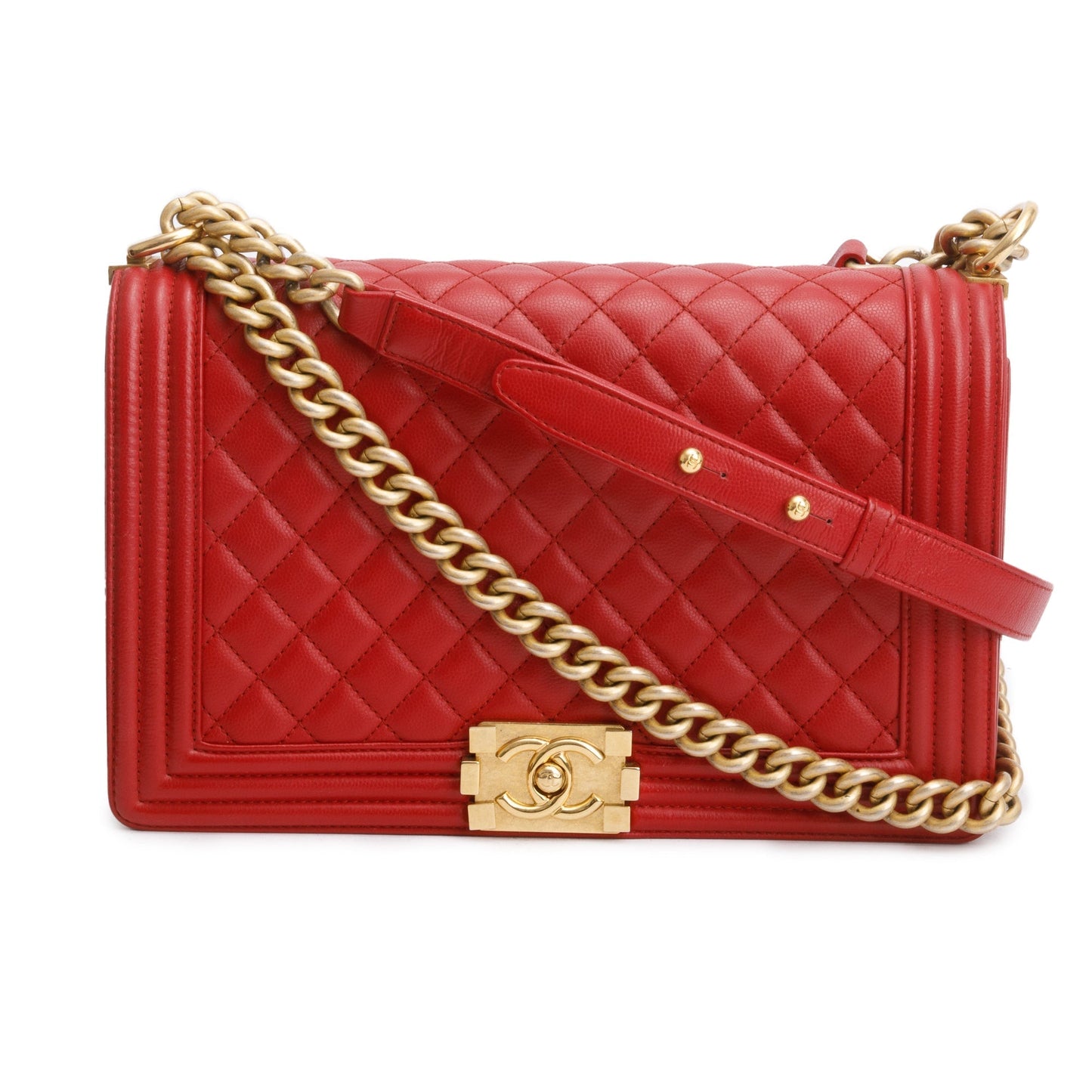 Chanel Red Quilted Caviar Leather Large Boy Bag