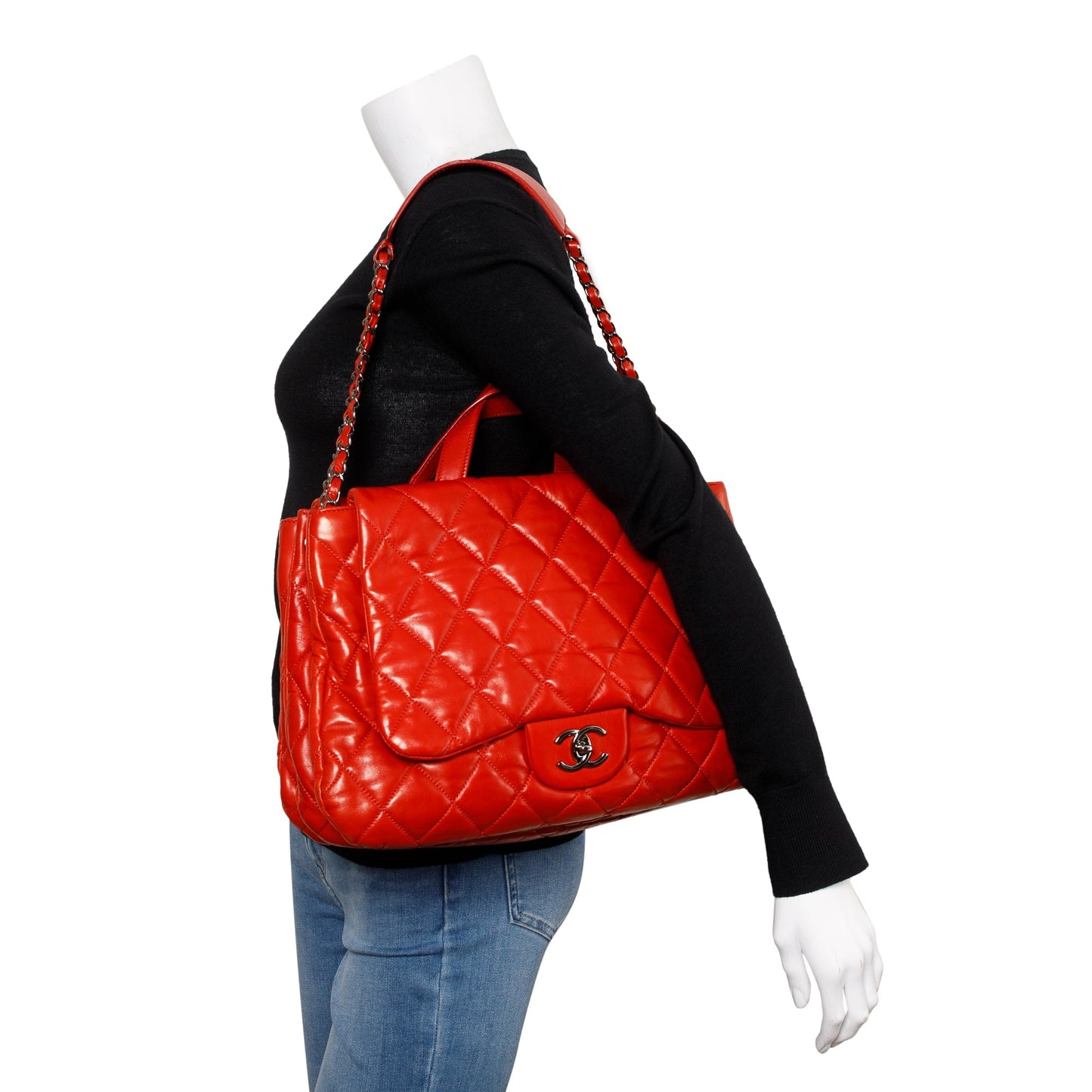 Chanel Red Quilted Lambskin Leather Chanel 3 Maxi Flap Bag