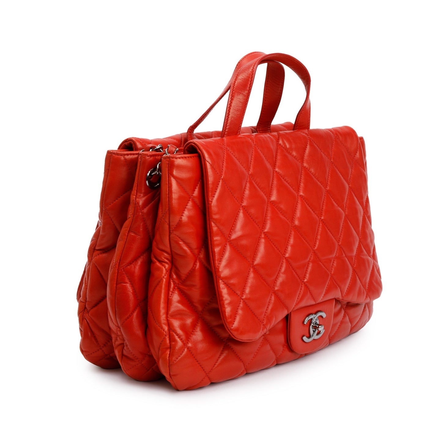 Chanel Red Quilted Lambskin Leather Chanel 3 Maxi Flap Bag
