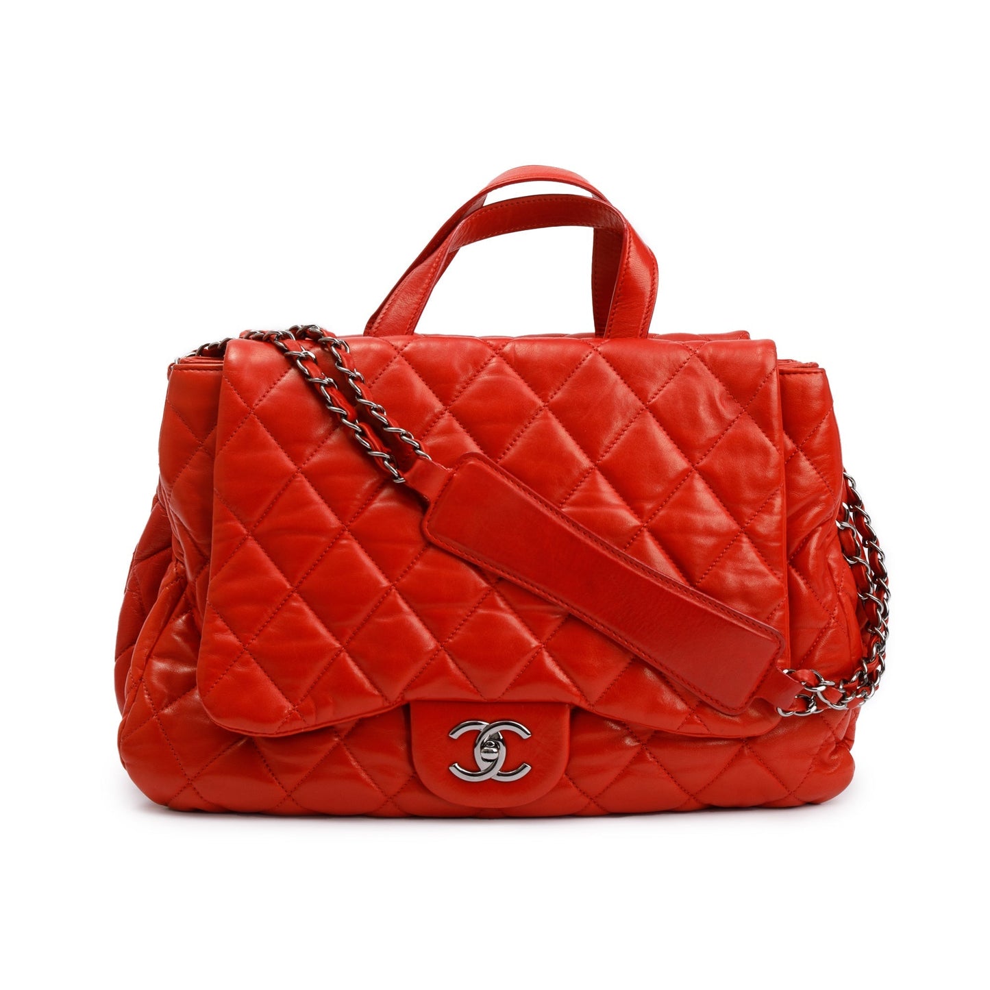 Chanel Red Quilted Lambskin Leather Chanel 3 Maxi Flap Bag