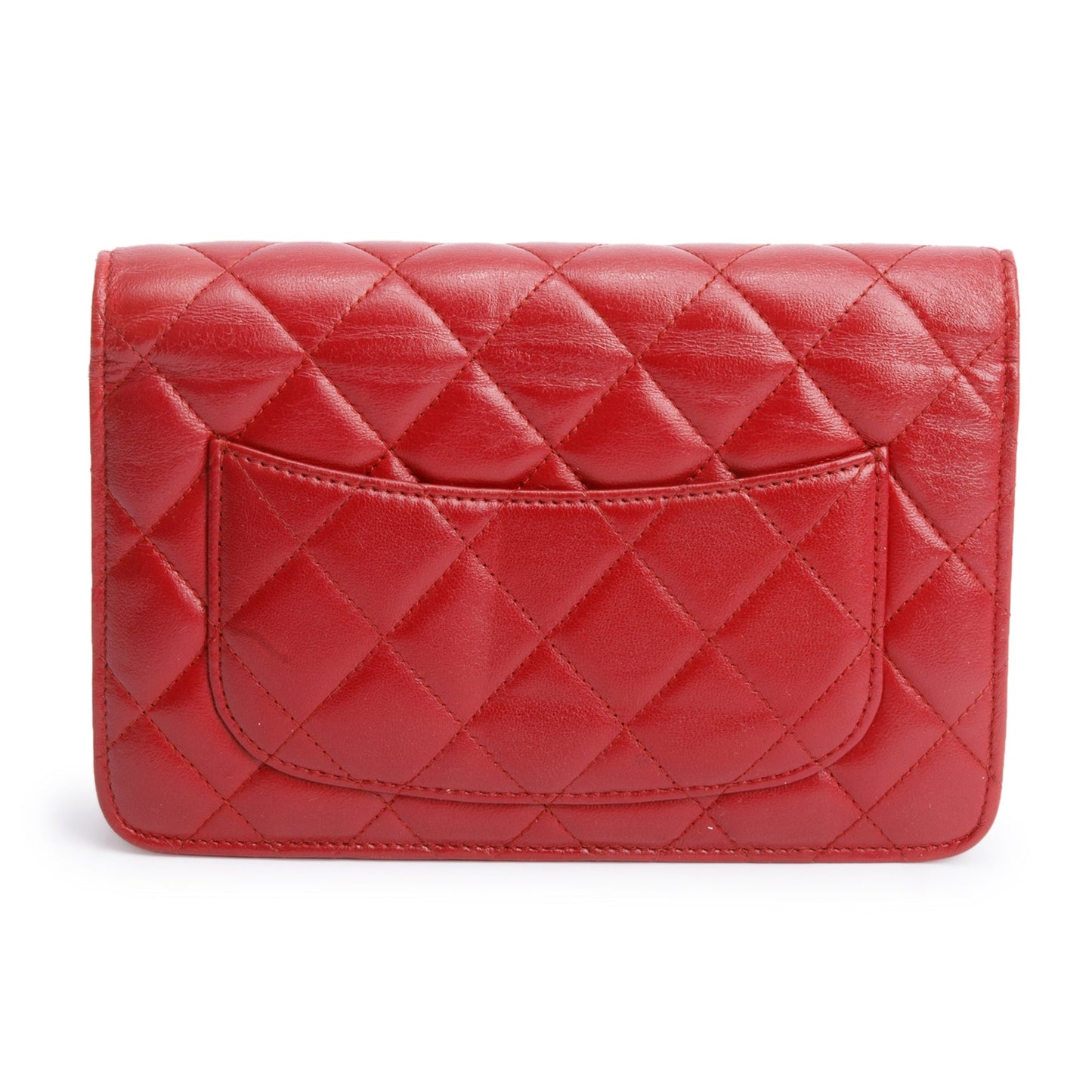 Chanel Red Quilted Lambskin Leather Classic Wallet on Chain