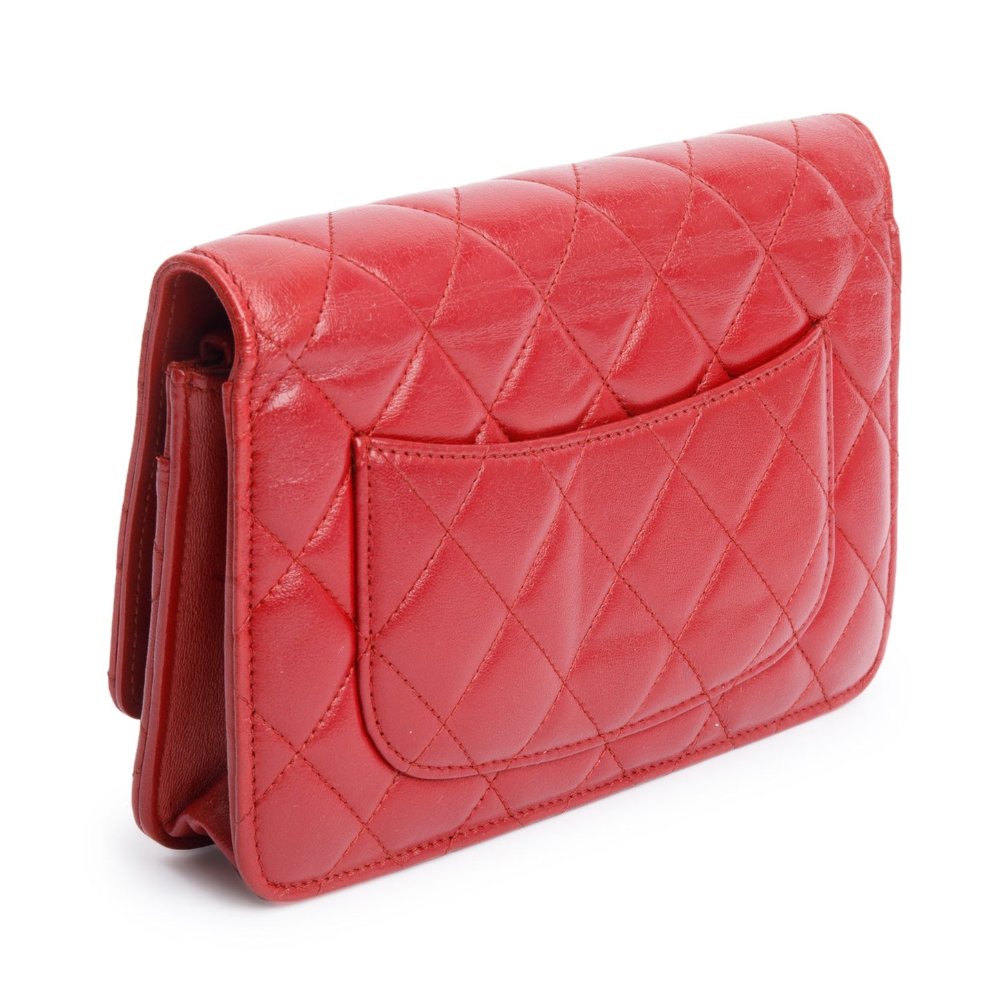 Chanel Red Quilted Lambskin Leather Classic Wallet on Chain