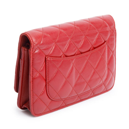 Chanel Red Quilted Lambskin Leather Classic Wallet on Chain