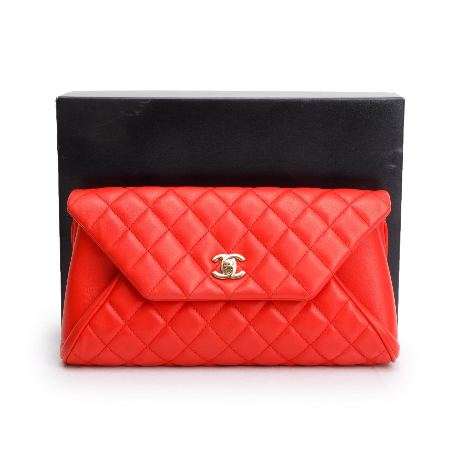 Chanel Red Quilted Lambskin Leather Fold Up Again Clutch