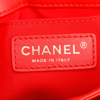 Chanel Red Quilted Lambskin Leather Fold Up Again Clutch