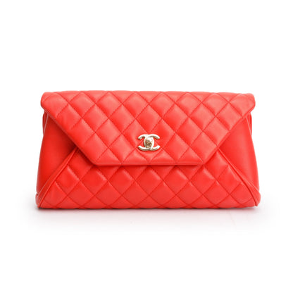 Chanel Red Quilted Lambskin Leather Fold Up Again Clutch