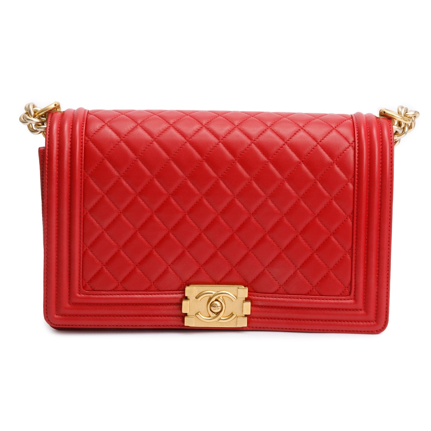 Chanel Red Quilted Lambskin Leather Large Boy Bag