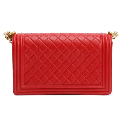 Chanel Red Quilted Lambskin Leather Large Boy Bag