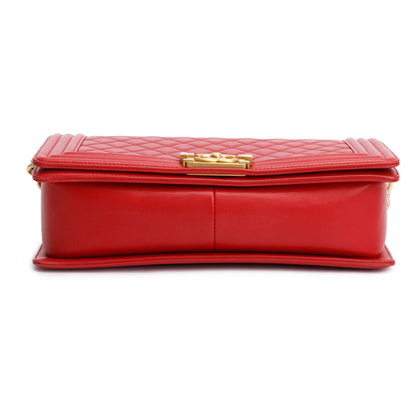 Chanel Red Quilted Lambskin Leather Large Boy Bag