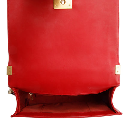 Chanel Red Quilted Lambskin Leather Large Boy Bag