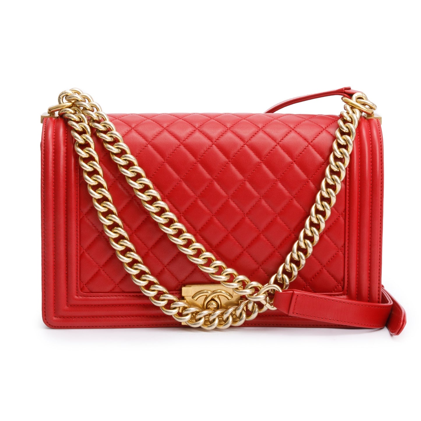 Chanel Red Quilted Lambskin Leather Large Boy Bag