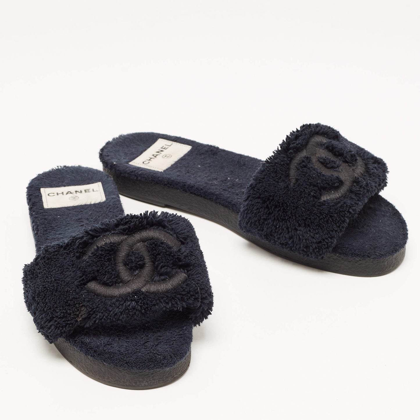 CHANEL CC SHEARLING SLIDE FLAT MULES