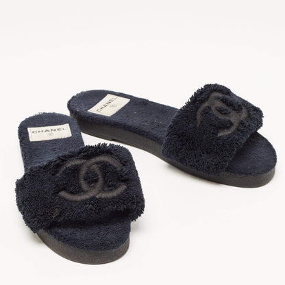 CHANEL CC SHEARLING SLIDE FLAT MULES