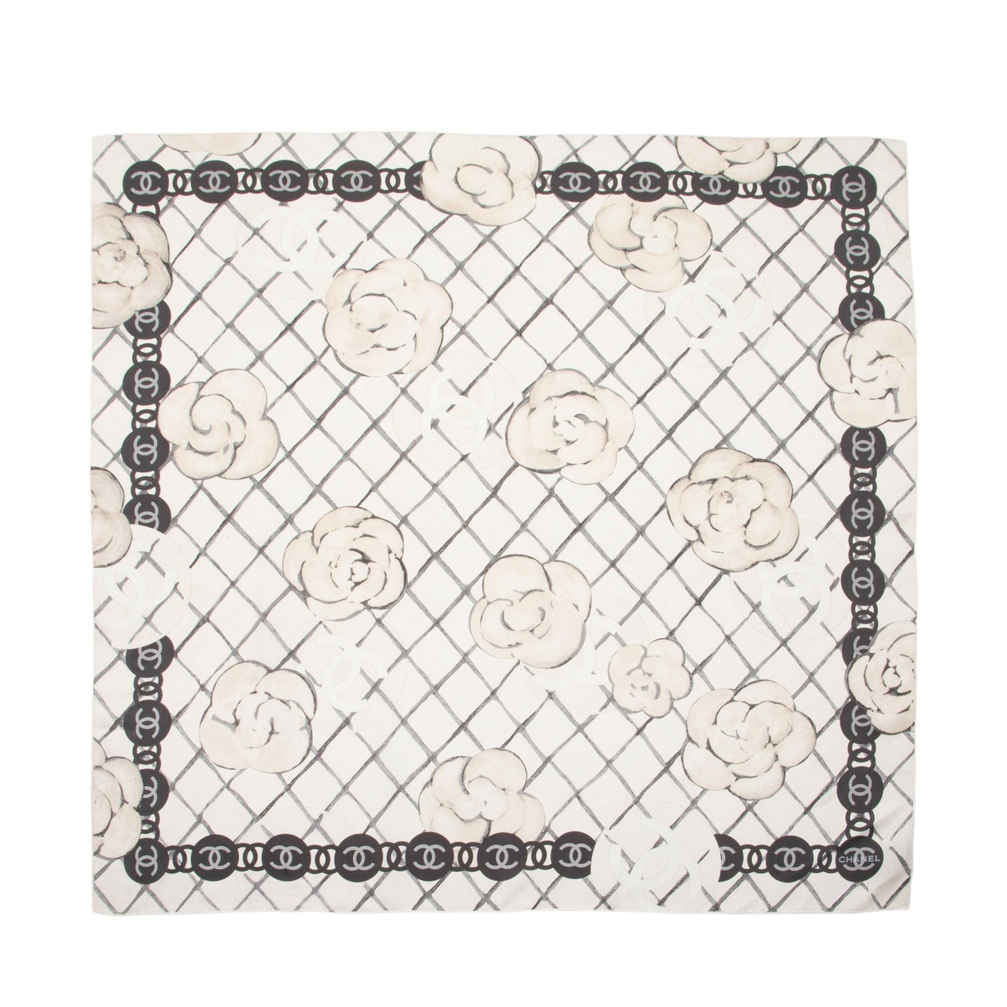 Chanel Silk Camellia CC Square Scarf (SHF-uNAJam)