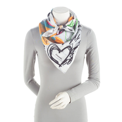Chanel Silk Make Fashion Not War Graffiti 90cm Scarf (SHF-YD4Jrm)