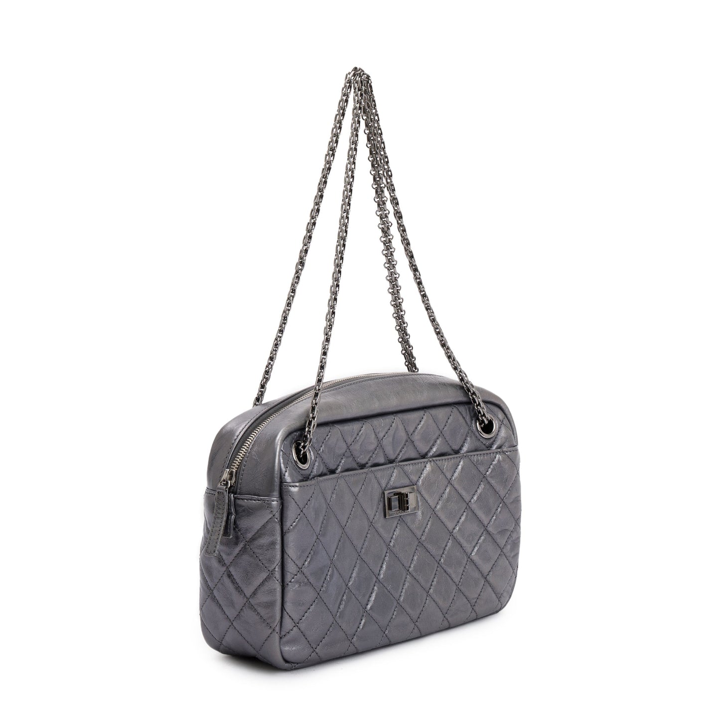 Chanel Silver Aged Calfskin Leather Medium Reissue Camera Bag