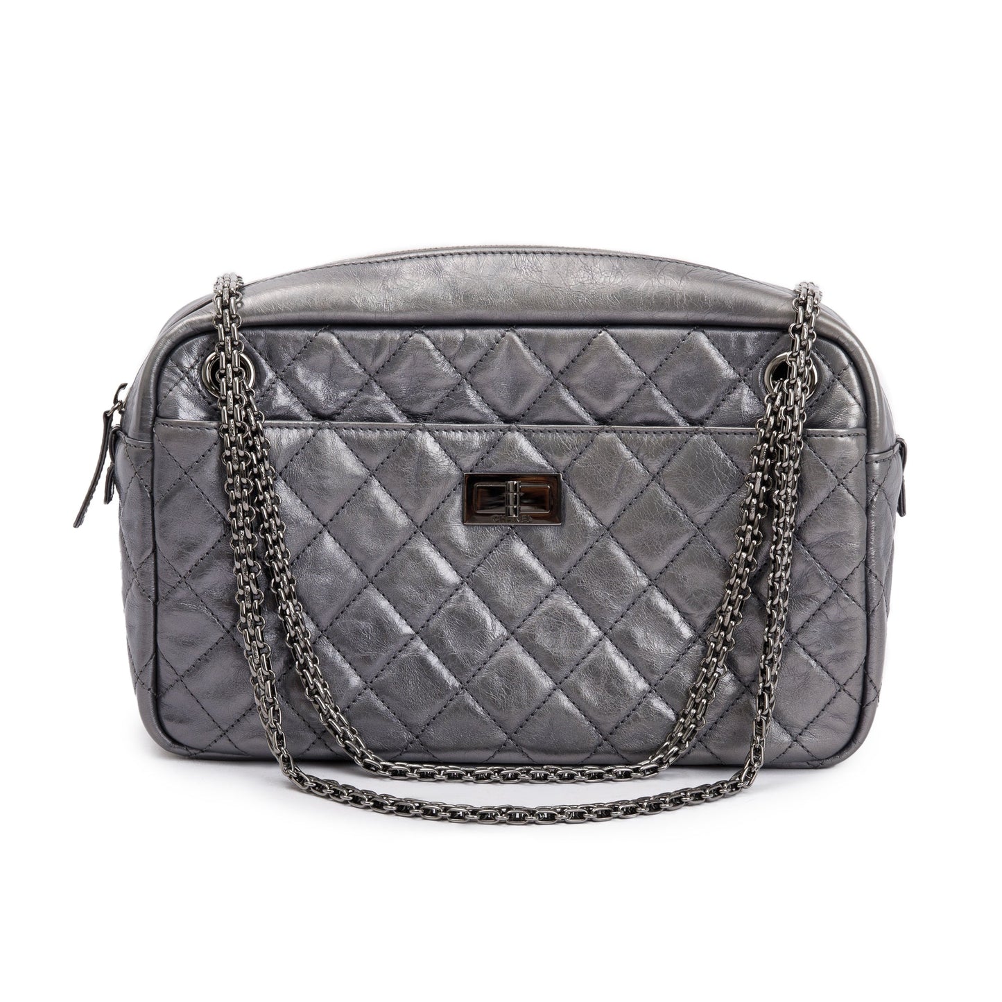 Chanel Silver Aged Calfskin Leather Medium Reissue Camera Bag