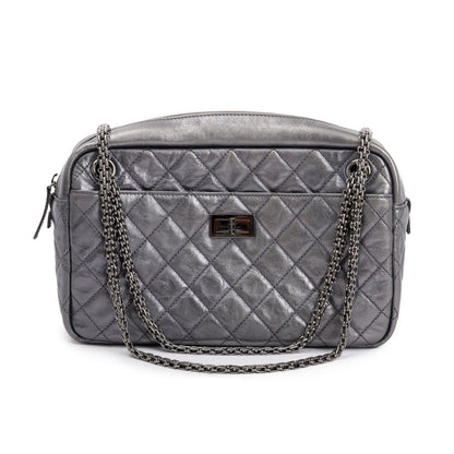 Chanel Silver Aged Calfskin Leather Medium Reissue Camera Bag
