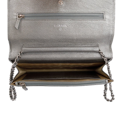Chanel Silver Calfskin Leather CC Wallet on Chain
