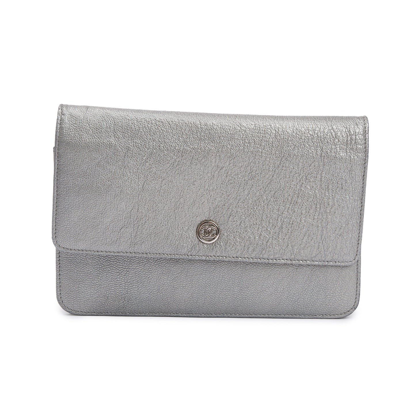 Chanel Silver Calfskin Leather CC Wallet on Chain