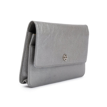 Chanel Silver Calfskin Leather CC Wallet on Chain