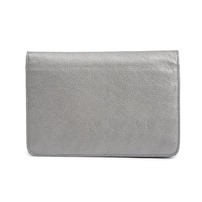 Chanel Silver Calfskin Leather CC Wallet on Chain