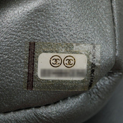 Chanel Silver Calfskin Leather Grommet Airline Medium Double Flap Bag