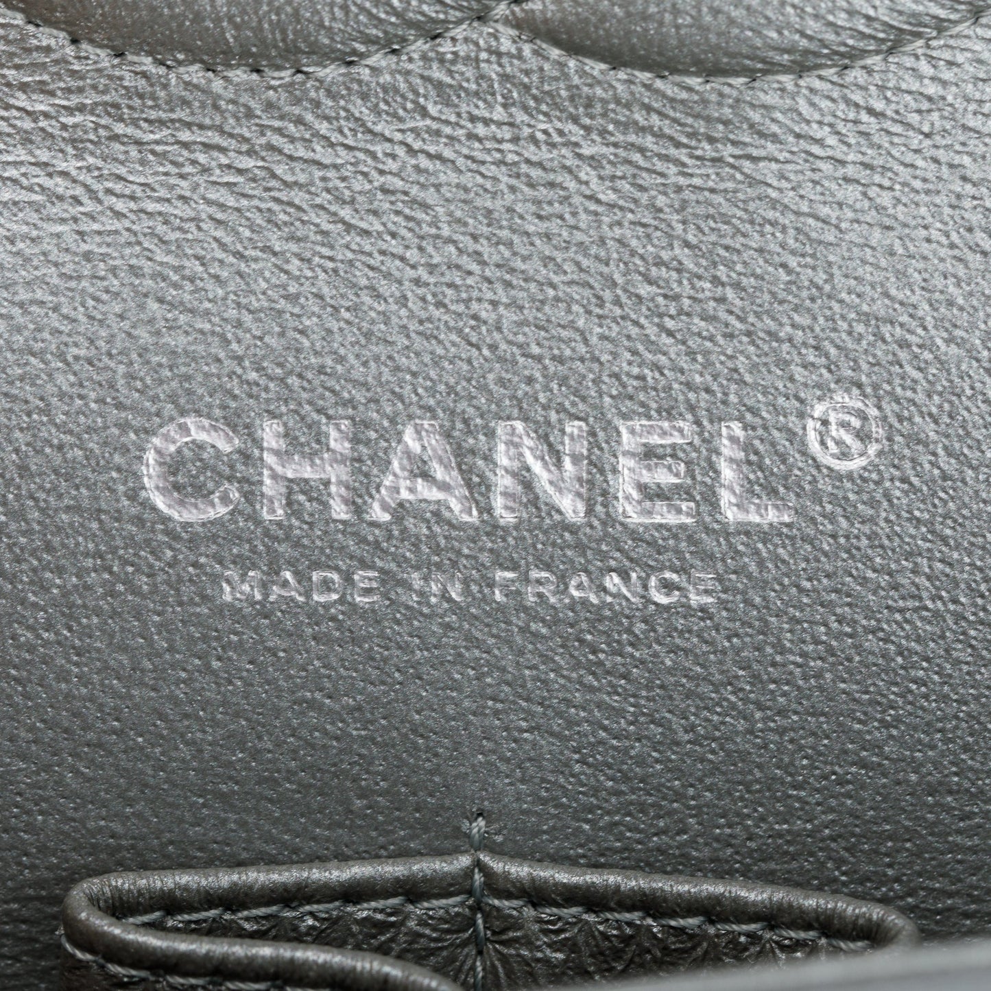 Chanel Silver Calfskin Leather Grommet Airline Medium Double Flap Bag