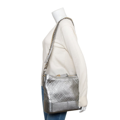 Chanel Silver Metallic Aged Calfskin Leather Large Gabrielle Hobo