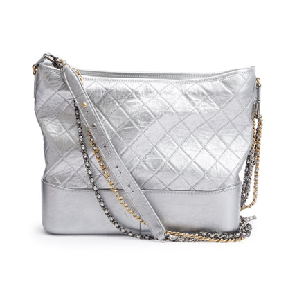Chanel Silver Metallic Aged Calfskin Leather Large Gabrielle Hobo