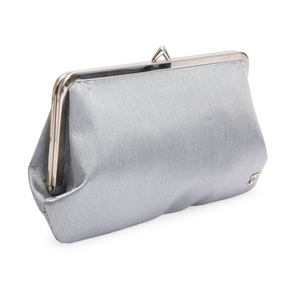 Chanel Silver Nylon CC Kisslock Frame Clutch