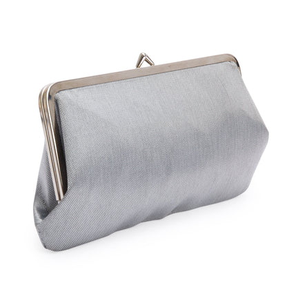 Chanel Silver Nylon CC Kisslock Frame Clutch