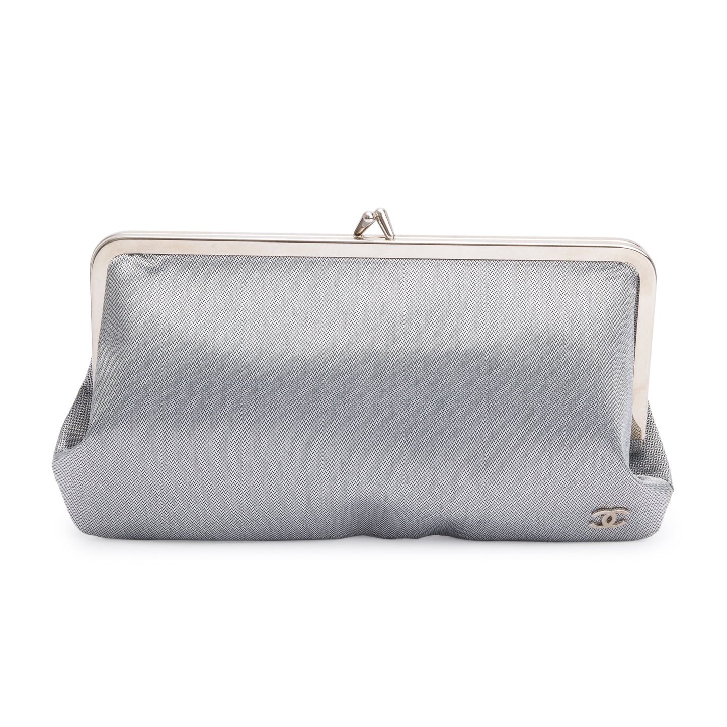 Chanel Silver Nylon CC Kisslock Frame Clutch