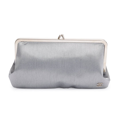 Chanel Silver Nylon CC Kisslock Frame Clutch