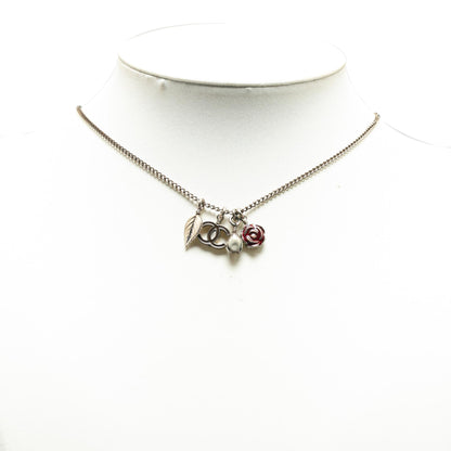 Chanel Silver Plated CC Camellia Charms Necklace