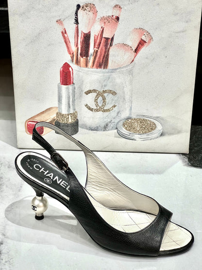 CHANEL CC SLINGBACK SANDAL WITH CC PEARL HEEL