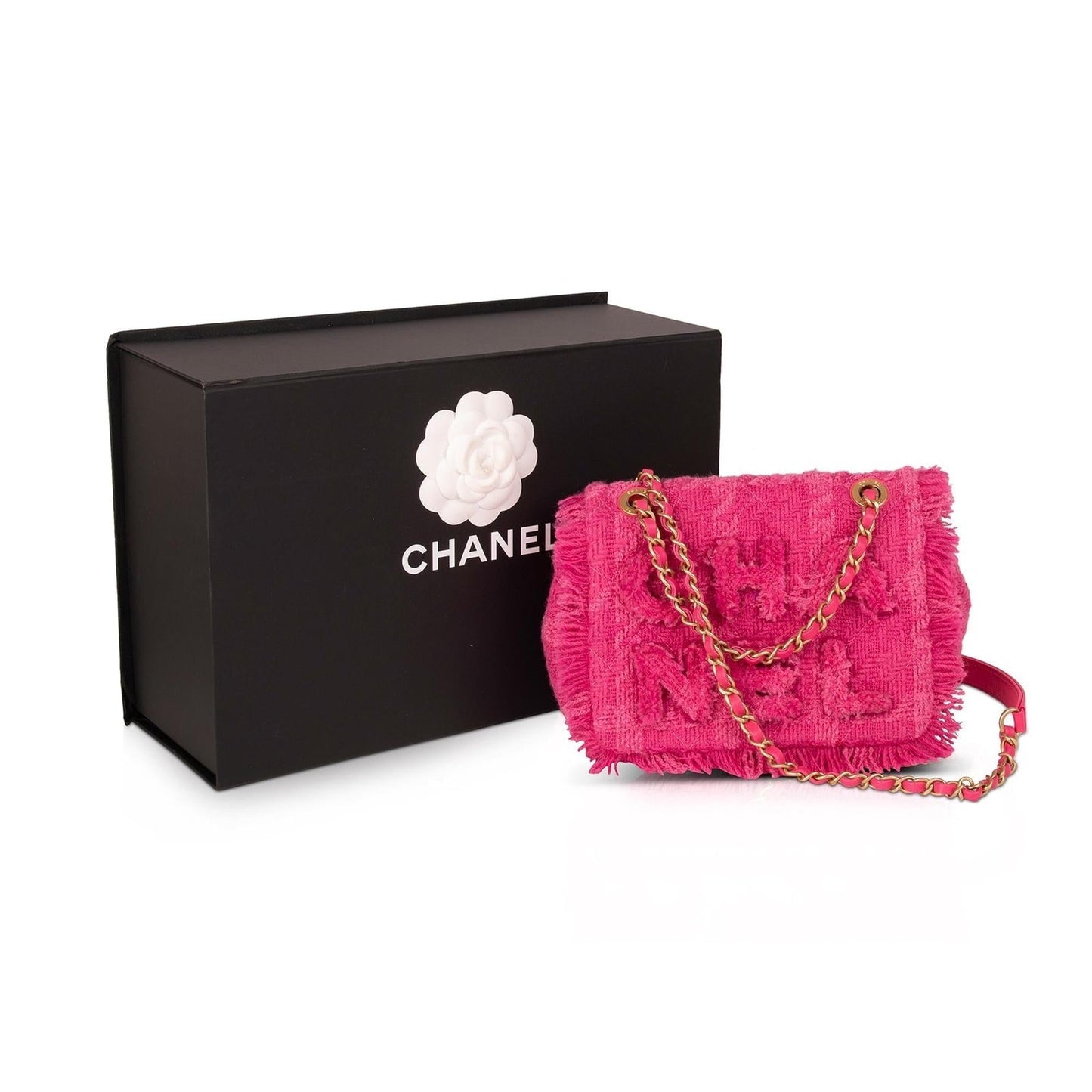 Chanel Small Giant Logo Tweed Flap Bag