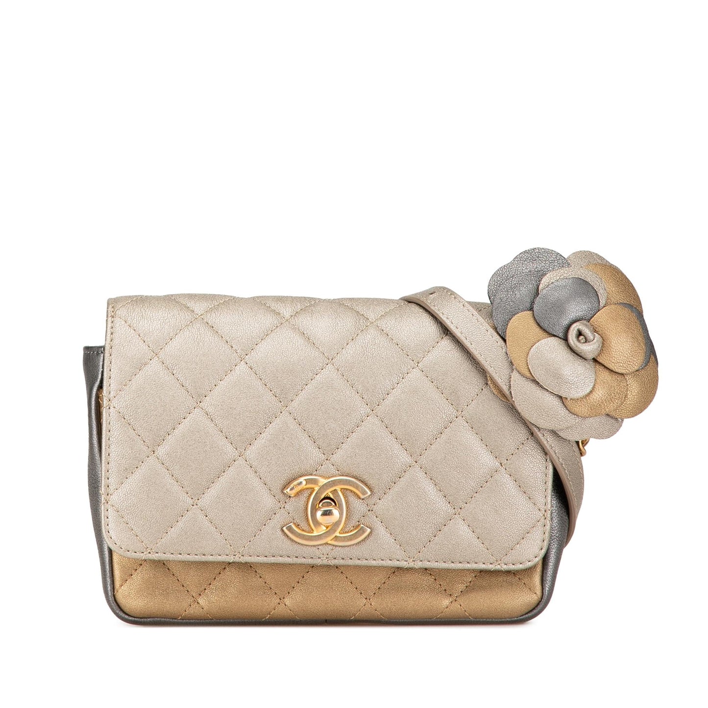 Chanel Small Tricolor Quilted Lambskin Camellia Flower Flap